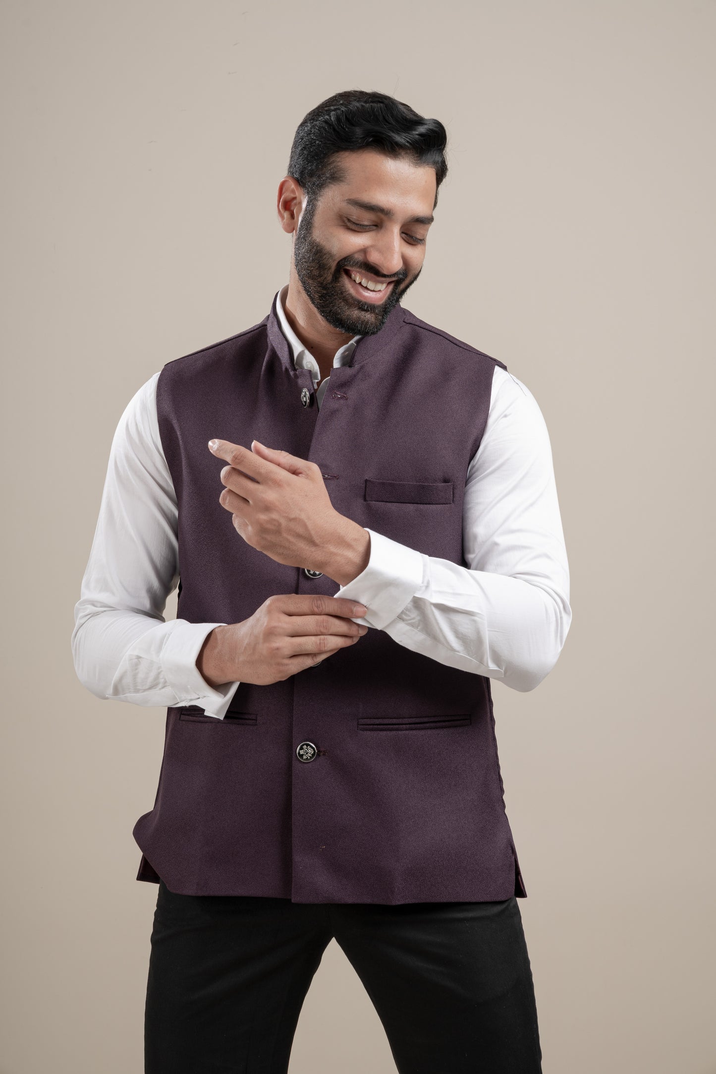 PLAIN WINE NEHRU JACKET