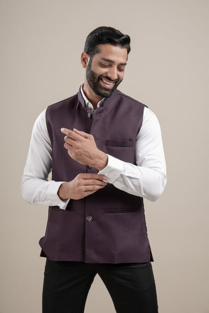 PLAIN WINE NEHRU JACKET