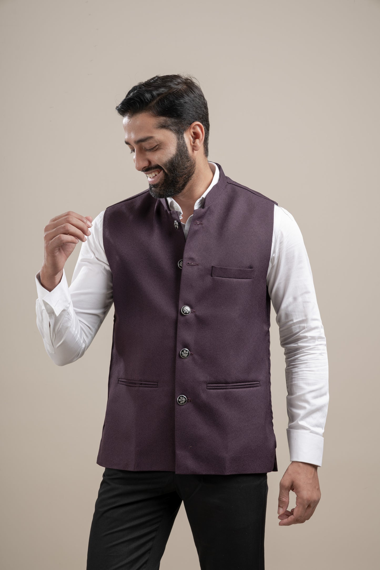 PLAIN WINE NEHRU JACKET